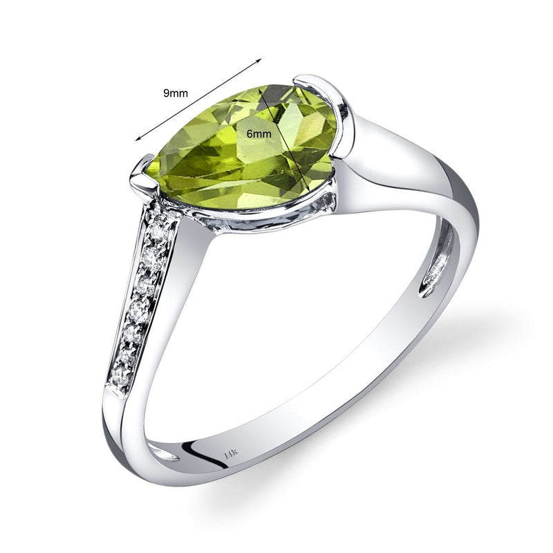 14K White Gold Peridot Diamond Tear Drop Ring 1.29 Carats Total R62546