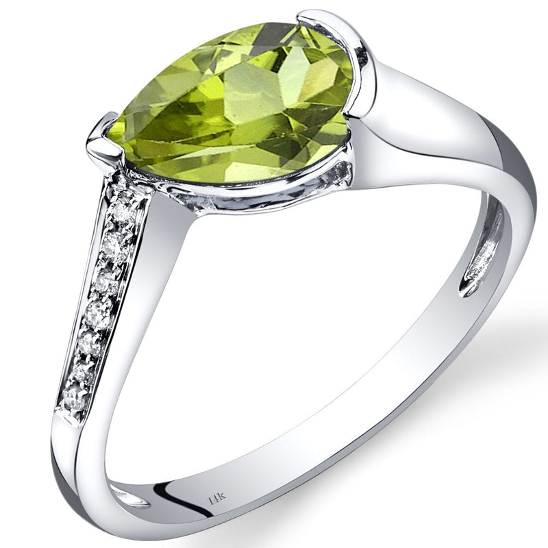 14K White Gold Peridot Diamond Tear Drop Ring 1.29 Carats Total R62546