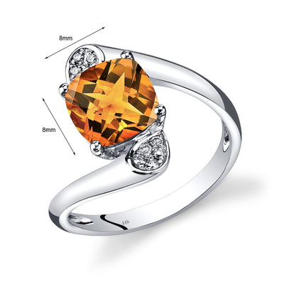 14K White Gold Citrine Diamond Bypass Ring Cushion Cut 1.83 Carats Total R62588