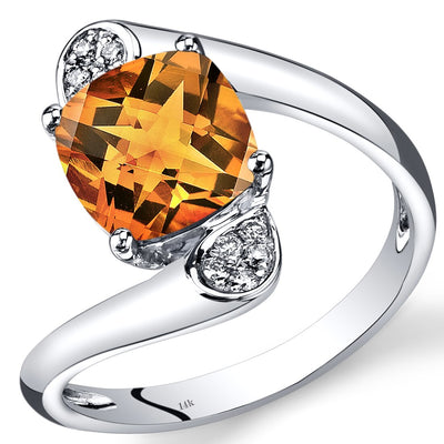 14K White Gold Citrine Diamond Bypass Ring Cushion Cut 1.83 Carats Total R62588