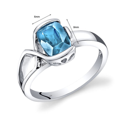 14K White Gold Swiss Blue Topaz Diamond Bezel Ring 1.51 Carats Total