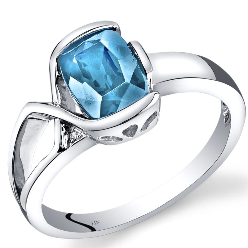 14K White Gold Swiss Blue Topaz Diamond Bezel Ring 1.51 Carats Total