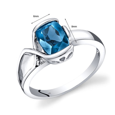 14K White Gold London Blue Topaz Diamond Bezel Ring 1.51 Carats Total