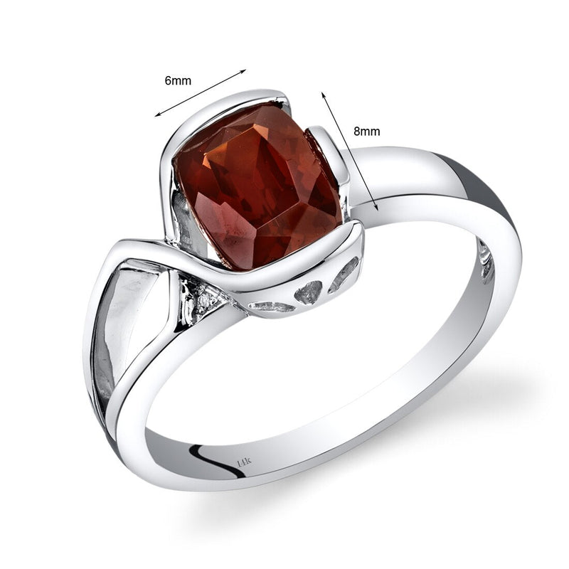 14K White Gold Garnet Diamond Bezel Ring 1.51 Carats Total
