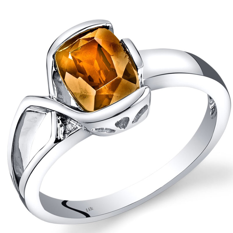 14K White Gold Citrine Diamond Bezel Ring 1.26 Carats Total