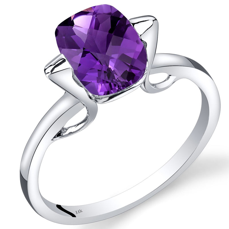 14K White Gold Amethyst Minimalistic Solitaire Ring 1.75 Carats