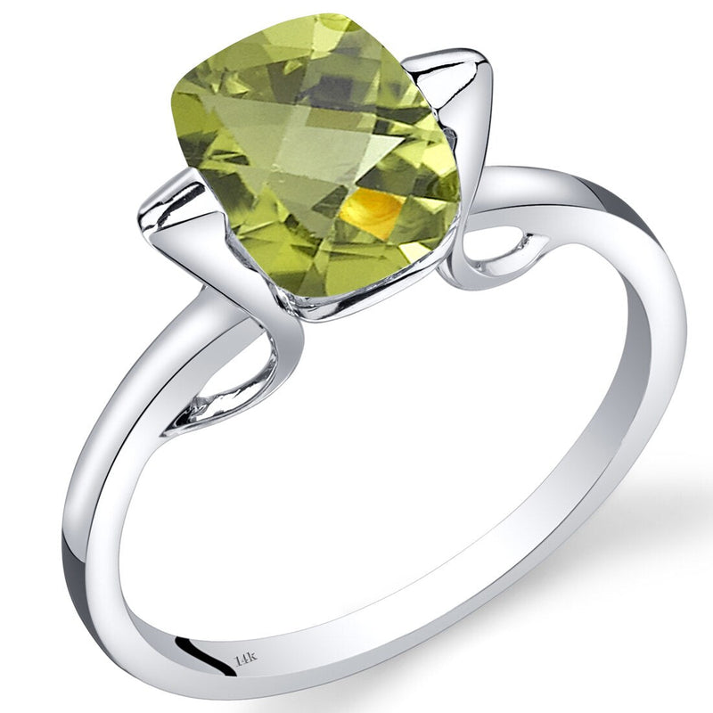 14K White Gold Peridot Minmalistic Solitaire Ring  2 Carats R62634