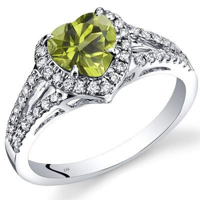 14K White Gold Peridot Diamond Halo Ring Heart Shape 1.65 Carats Total R62656