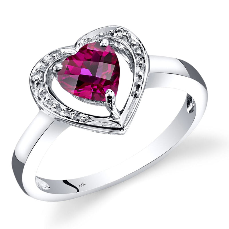 14K White Gold Created Ruby Diamond Heart Shape Promise Ring 1 Carats Total