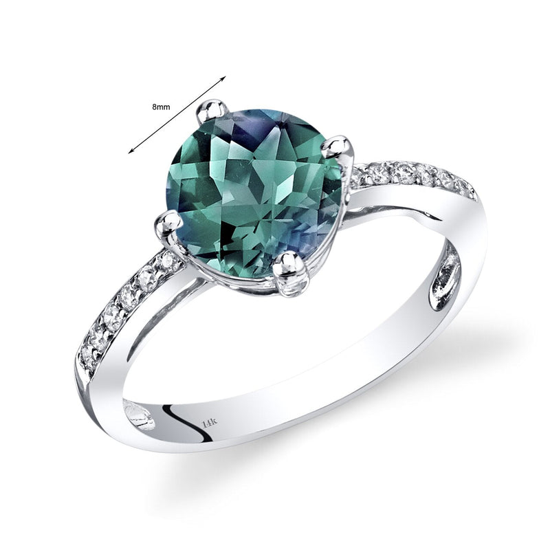 14K White Gold Created Alexandrite Solitaire Diamond Accent Ring 2.25 Carats Total