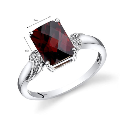 14K White Gold Garnet Diamond Ring Radiant Checkerboard Cut 2.75 Carats Total