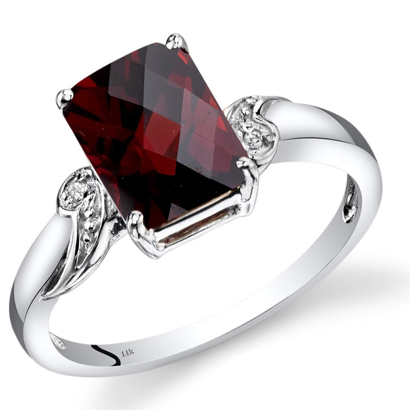 14K White Gold Garnet Diamond Ring Radiant Checkerboard Cut 2.75 Carats Total