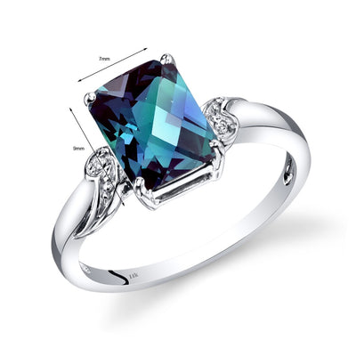 14K White Gold Created Alexandrite Diamond Ring Radiant Checkerboard Cut 2.5 Carats Total