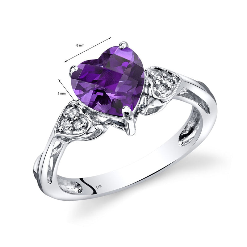 14K White Gold Amethyst Heart Shape Diamond Ring Classic Style 1.5 Carats Total