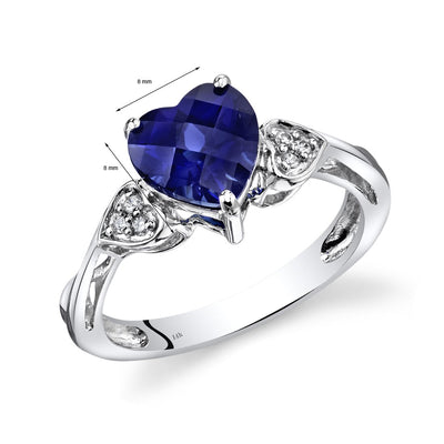 14K White Gold Created Blue Sapphire Heart Shape Diamond Ring Classic Style 2.5 Carats Total