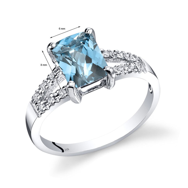 14K White Gold Swiss Blue Topaz Diamond Venetian Ring 1.75 Carats Total