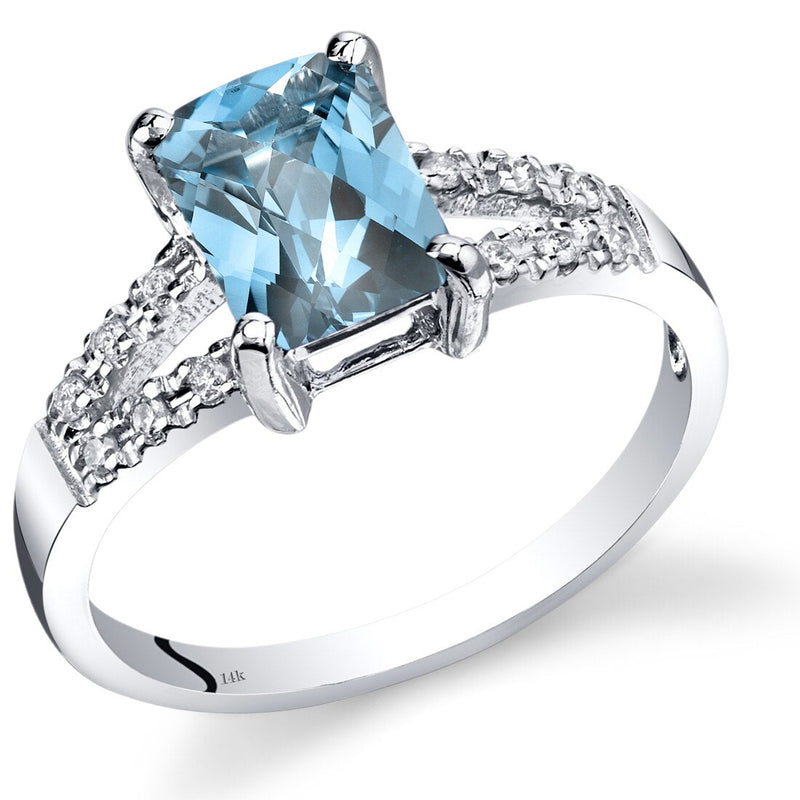 14K White Gold Swiss Blue Topaz Diamond Venetian Ring 1.75 Carats Total