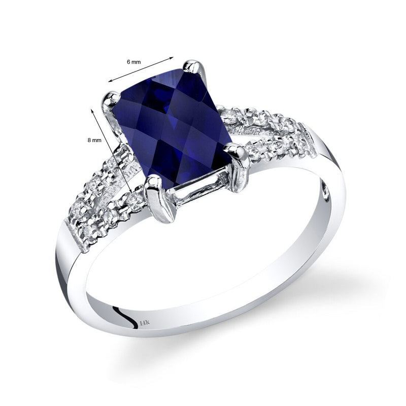 14K White Gold Created Blue Sapphire Diamond Venetian Ring 2 Carats Total