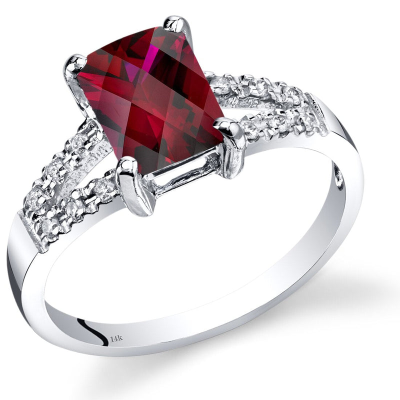 14K White Gold Created Ruby Diamond Venetian Ring 2 Carats Total