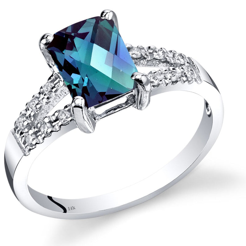 14K White Gold Created Alexandrite Diamond Venetian Ring 1.5 Carats Total