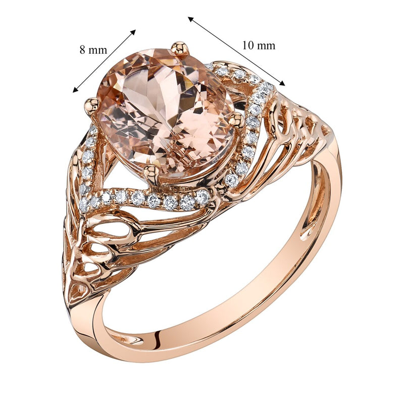 14K Rose Gold Morganite Diamond Ring 2.50 Carats Oval Shape