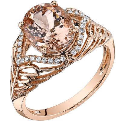 14K Rose Gold Morganite Diamond Ring 2.50 Carats Oval Shape