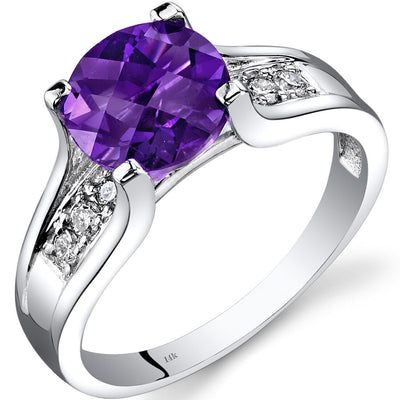 14K White Gold Amethyst Diamond Cathedral Ring 1.75 Carats Sizes 5-9