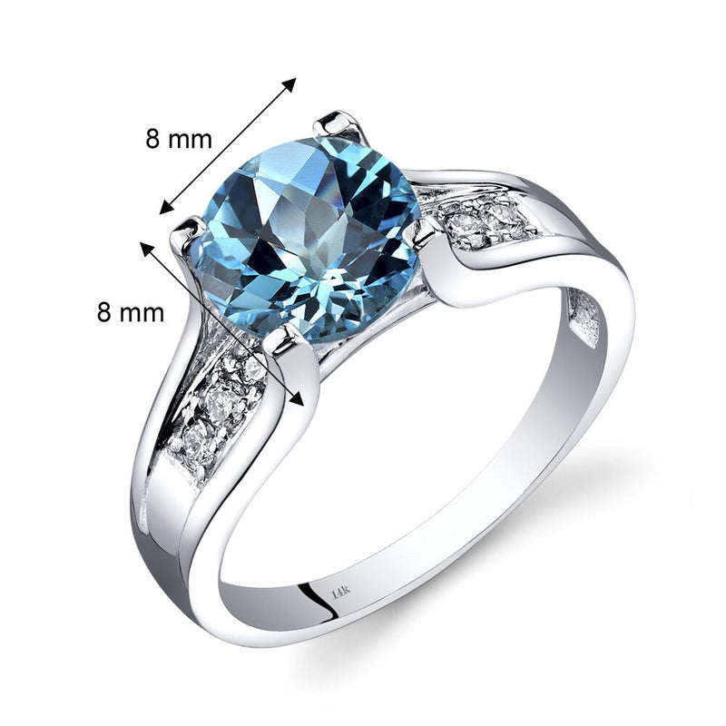 14K White Gold Swiss Blue Topaz Diamond Cathedral Ring 2.25 Carats Sizes 5-9