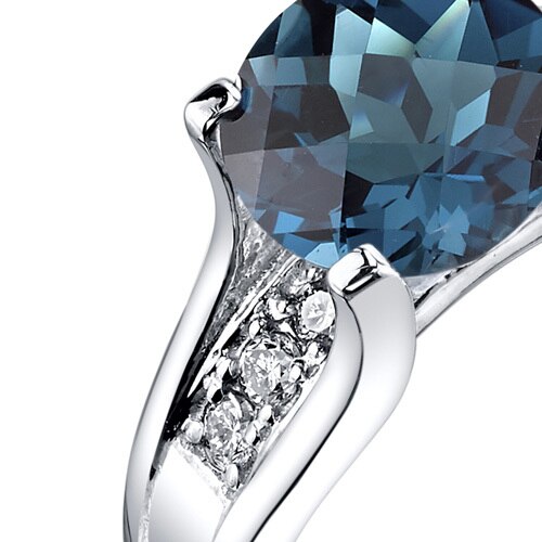 14K White Gold London Blue Topaz and Diamond Cathedral Ring 2.25 Carats Sizes 5-9