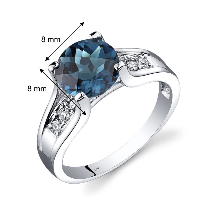 14K White Gold London Blue Topaz and Diamond Cathedral Ring 2.25 Carats Sizes 5-9