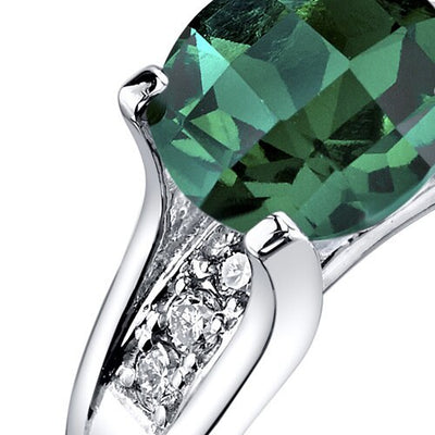 14K White Gold Created Emerald Diamond Cathedral Ring 1.75 Carats Sizes 5-9