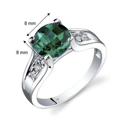 14K White Gold Created Emerald Diamond Cathedral Ring 1.75 Carats Sizes 5-9