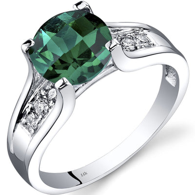 14K White Gold Created Emerald Diamond Cathedral Ring 1.75 Carats Sizes 5-9