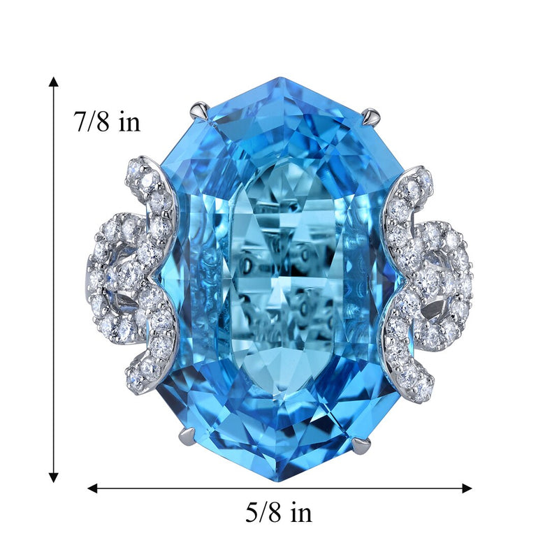 20.75 carats Swiss Blue Topaz Diamond Imperial Ring 14K White Gold