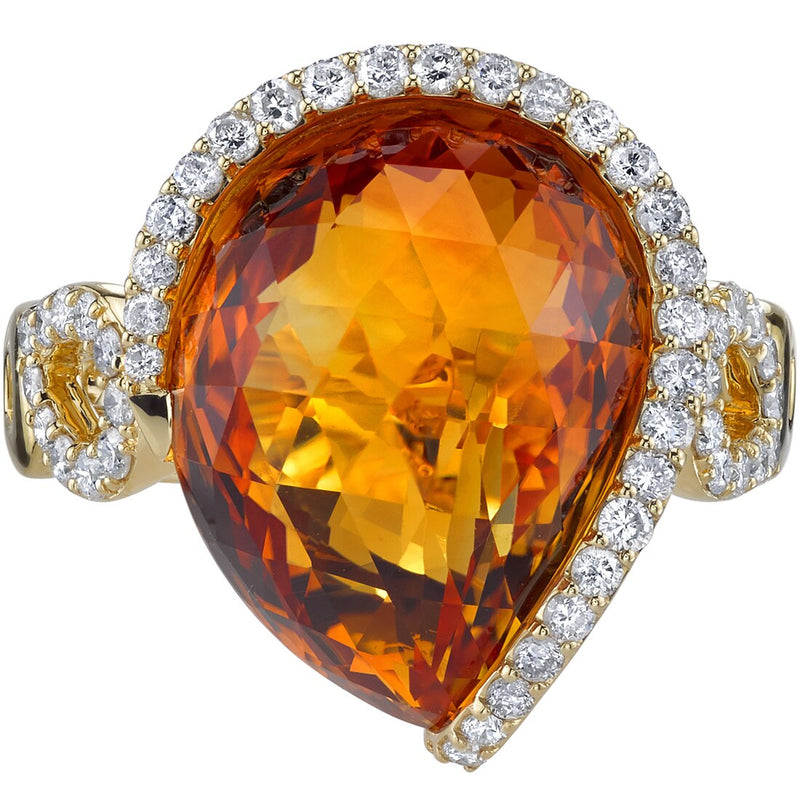 10.10 Carats Pear Shape Citrine and Diamond Stardust Ring 14K Yellow Gold