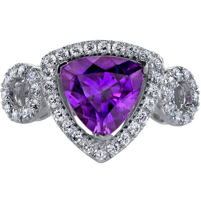 14K White Gold Amethyst Ring Trillion Cut 1.50 Carats Sizes 5-9