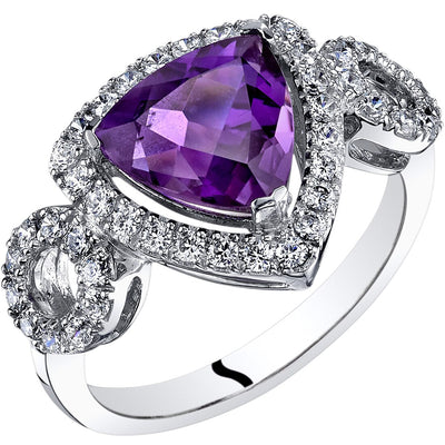 14K White Gold Amethyst Ring Trillion Cut 1.50 Carats Sizes 5-9