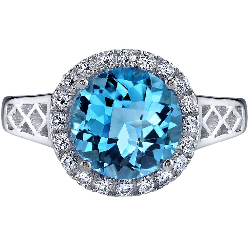 14K White Gold Swiss Blue Topaz Galleria Ring 2.50 Carats Sizes 5-9