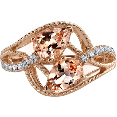 14K Rose Gold Two Stone Morganite Ring Pear Shape 1.50 Carats Sizes 5-9