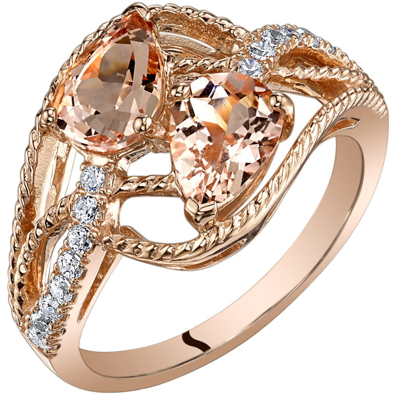 14K Rose Gold Two Stone Morganite Ring Pear Shape 1.50 Carats Sizes 5-9