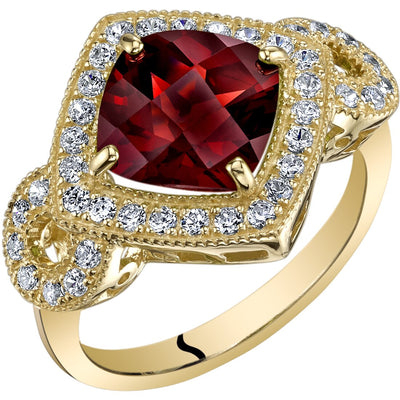 Garnet Ring 14K Yellow Gold Cushion Cut 2.50 Carats