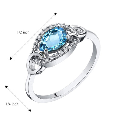 14K White Gold Swiss Blue Topaz Link Ring 0.75 Carat Sizes 5-9