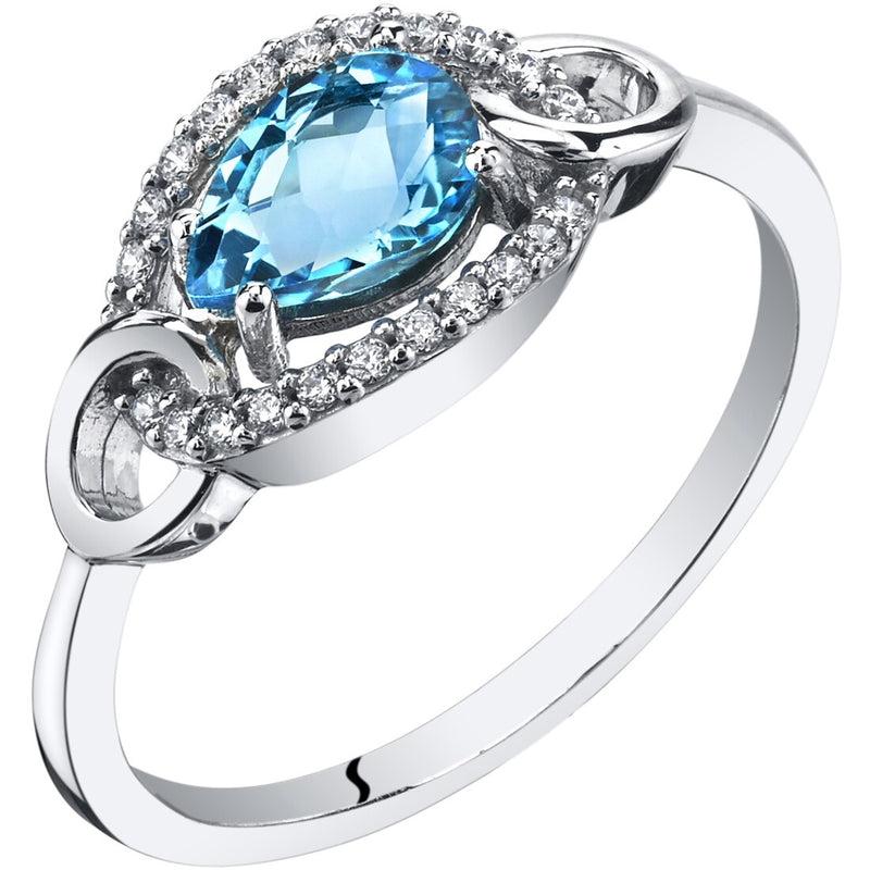 14K White Gold Swiss Blue Topaz Link Ring 0.75 Carat Sizes 5-9