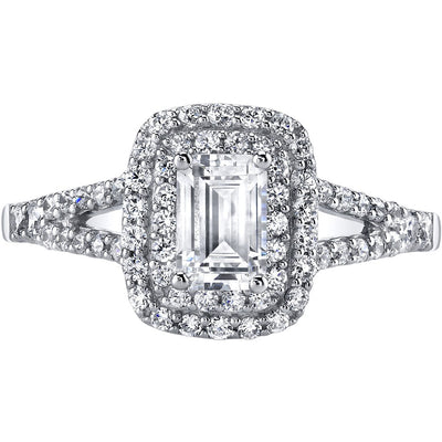 14K White Gold Emerald Cut Engagement Ring Sizes 4-10