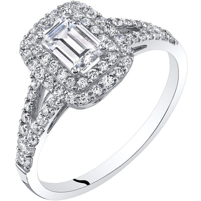 14K White Gold Emerald Cut Engagement Ring Sizes 4-10