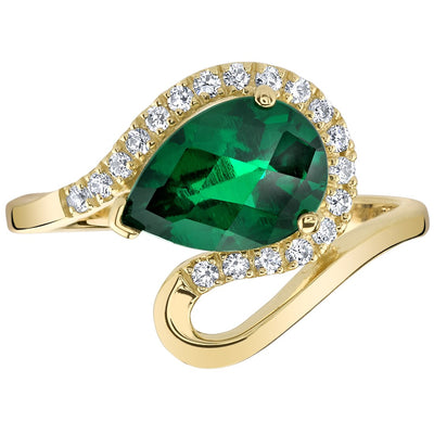 Created Emerald 14K Yellow Gold Pear-Shaped Swirl Ring 1.75 Carats