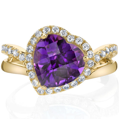 Amethyst 14K Yellow Gold Leaning Heart-Shaped Ring 2.25 Carats