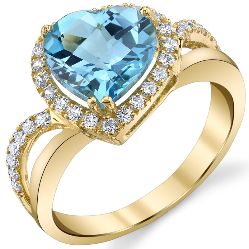 Genuine Swiss Blue Topaz 14K Yellow Gold Leaning Heart-Shaped Ring