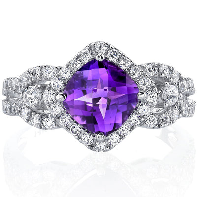 Genuine Amethyst Novo Deco Ring 14K White Gold