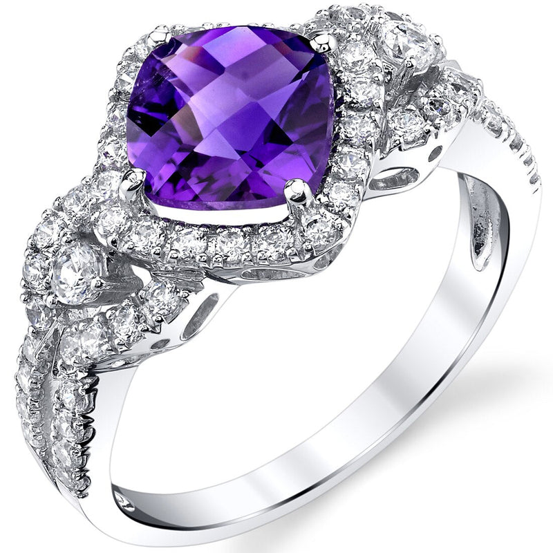 Genuine Amethyst Novo Deco Ring 14K White Gold